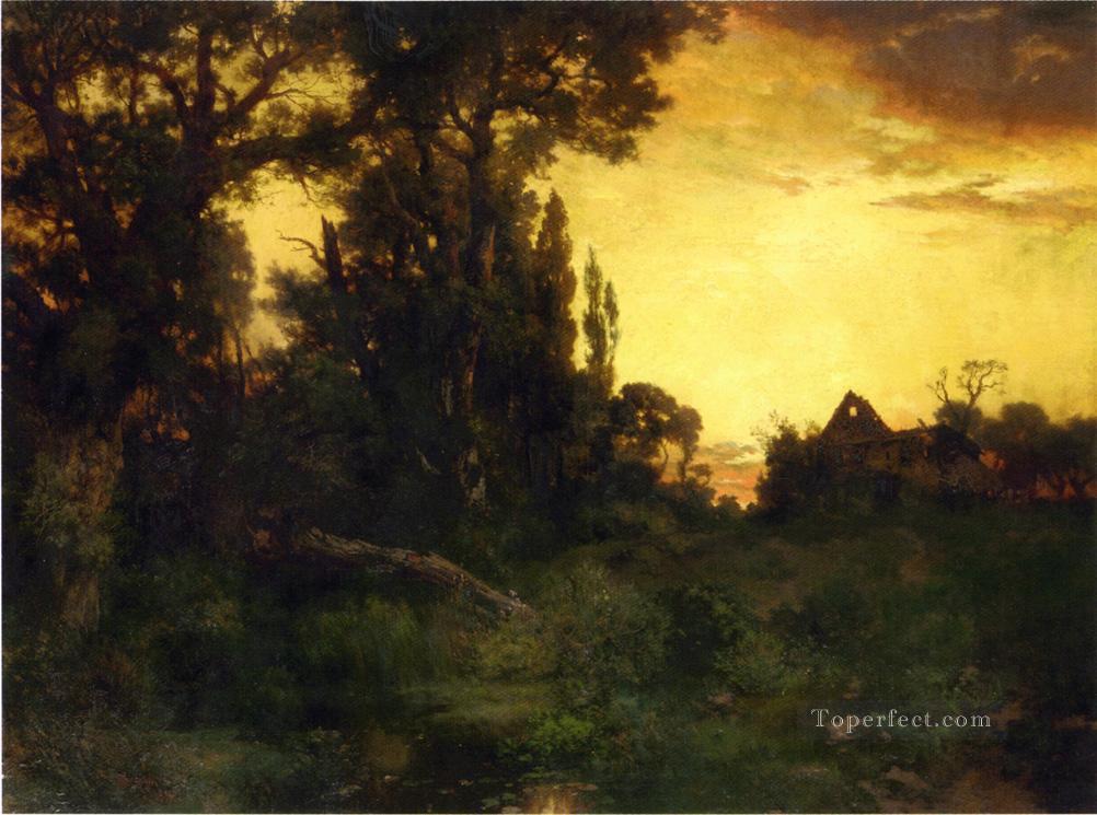 Twilight landscape Thomas Moran woods forest Oil Paintings